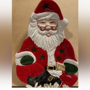 VTG Rare Ceramic Santa Cookie Plate by Ceramiche Leonardo Italy Holiday Party
